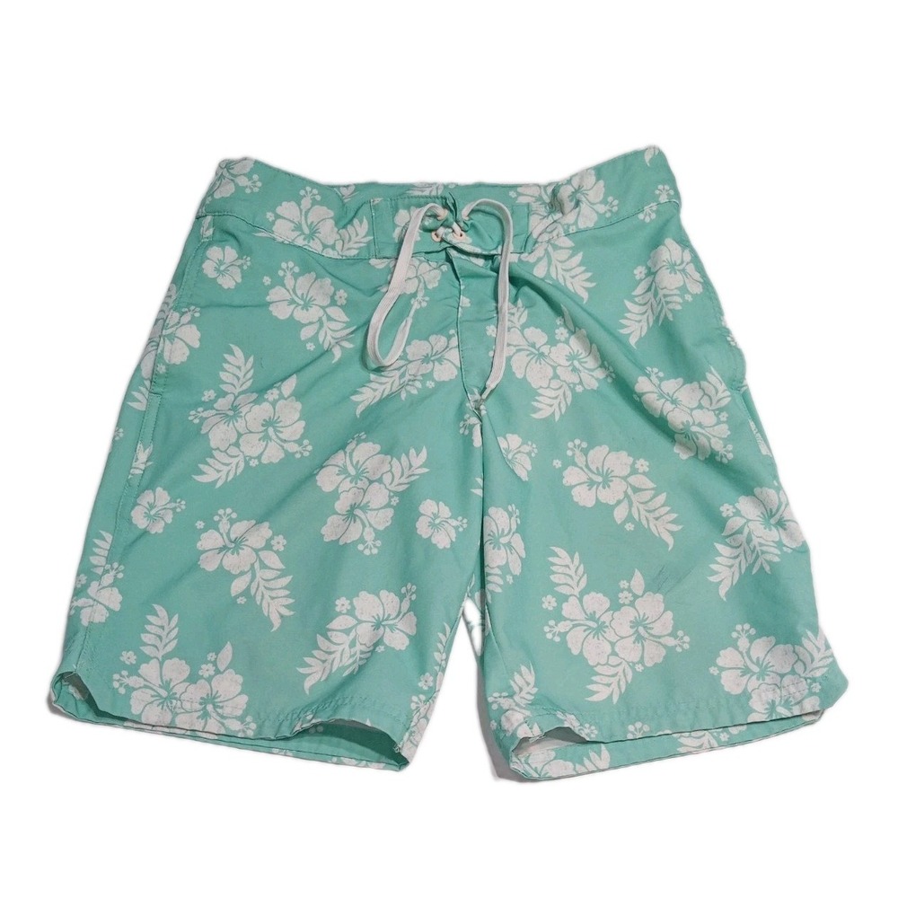 Boys Turquoise Hawaiian Swim Trunks Size 16 Floral Beach Shorts Surf Boardshorts